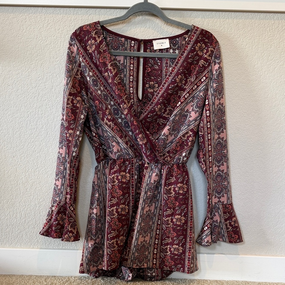 Everly Burgundy and Pink Patterned Jumpsuit